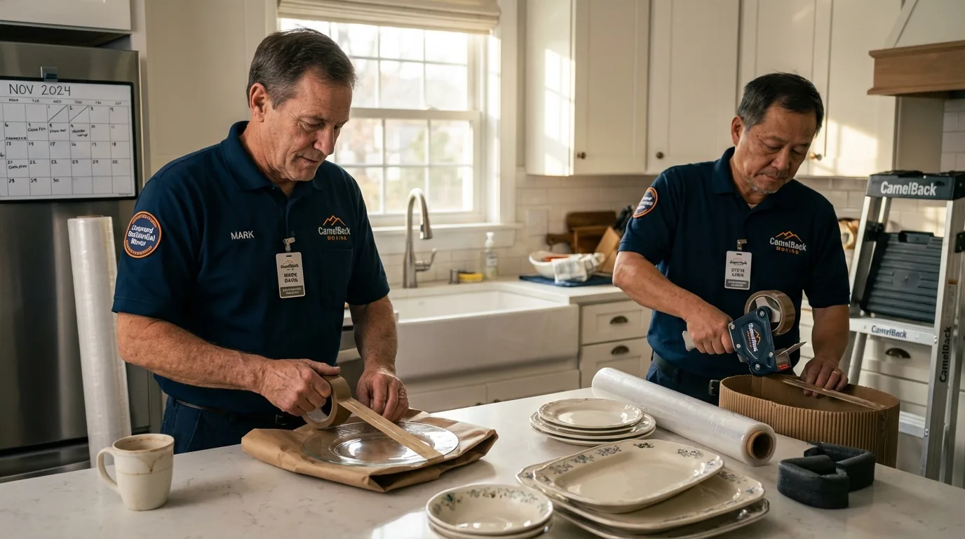 Professional crew packing kitchen dishware in Cordova, AK